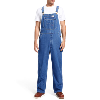 HISEA Men Denim Bib Overall Relaxed Fit Midweight Dungarees Workwear Pocket Jean