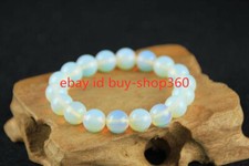 Natural 6/8/10/12/14mm White Opal Round Gemstone Beads Bracelet 7.5'' AAA 