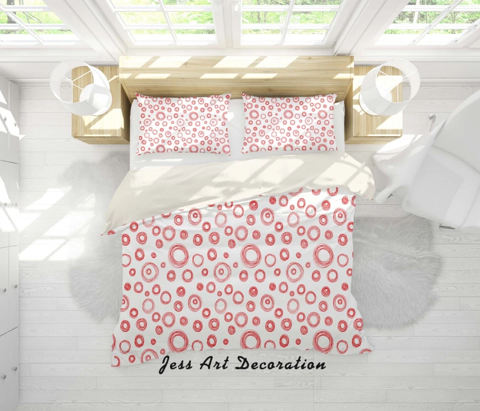 3D Pink Circles Pattern Quilt Cover Set Bedding Sets Pillowcases Queen - Image 2 of 4