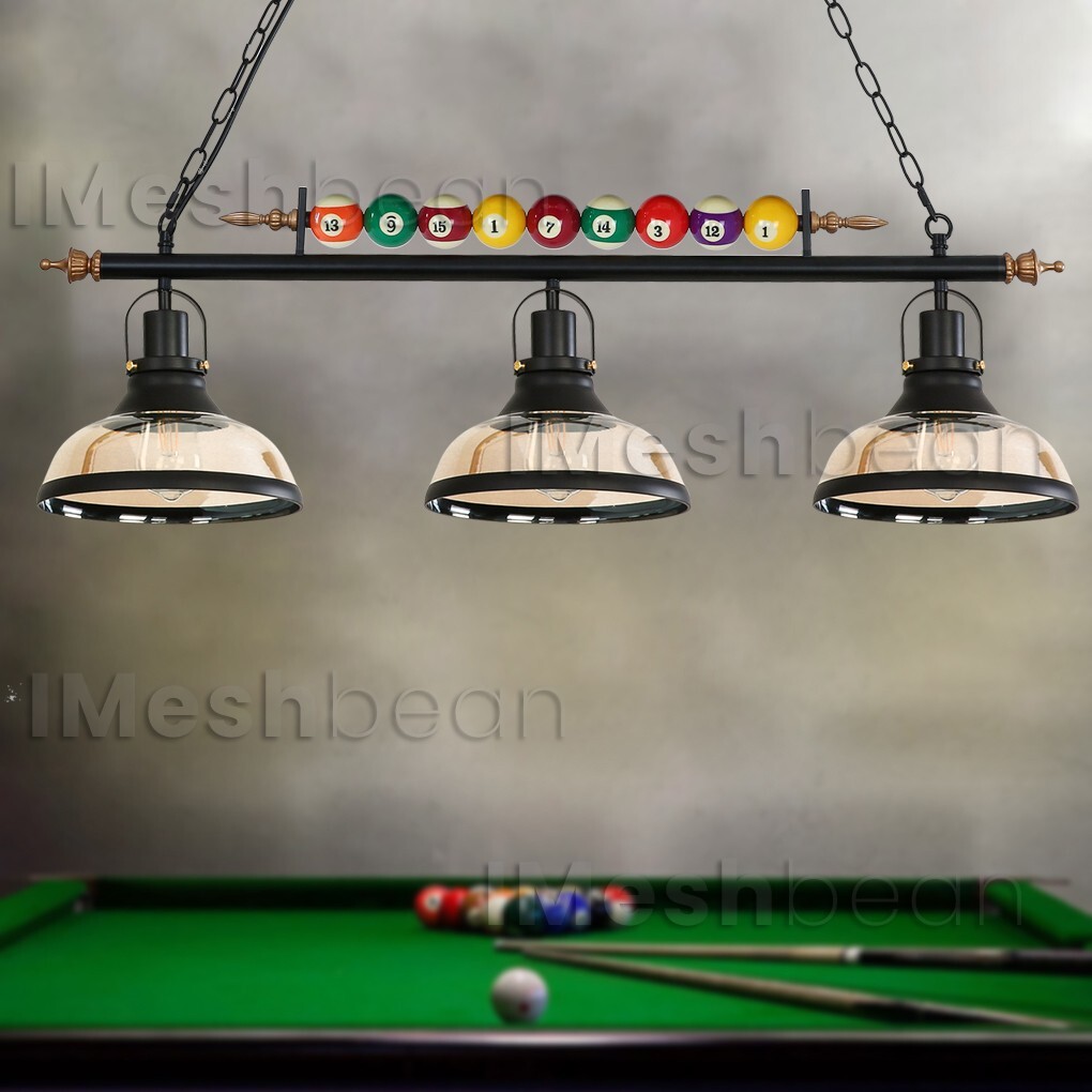 Pool Table Ceiling Light Pool Table Lighting Fixture Ceiling Lamp Black Metal Billiard w/3 Glass ...