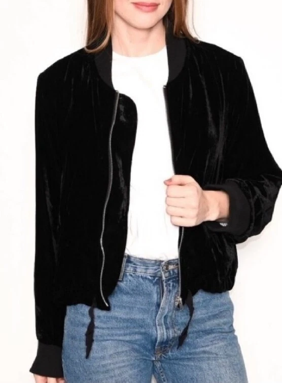NWOT J. Crew Black Velvet Bomber Jacket Size S eBay