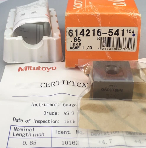 MITUTOYO 614216-541  Square Gage Block 0.65"  ASME 1 w/Certificate🎯Machinist