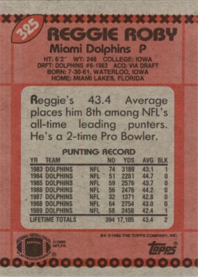 1990 Topps NFL Reggie Roby #325 | eBay