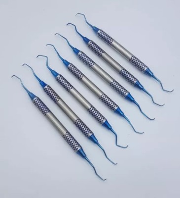 NEW HOLLOW BLUE TITANIUM 7 PCS Gracey Curette Set Dental Instruments CE