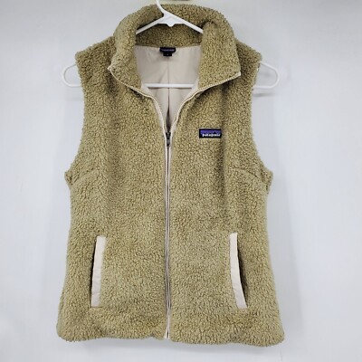 Patagonia Women's Los Gatos Fleece Tan Fuzzy Zip Up Winter Vest Medium 