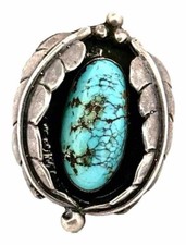Vintage Sterling Silver Turquoise Feather Large Ring Old Pawn 