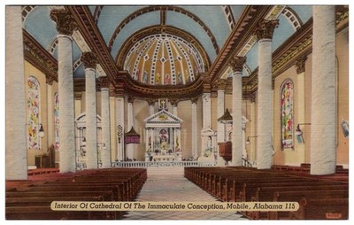 Mobile AL Cathedral of the Immaculate Conception Vtg Alabama Linen Postcard