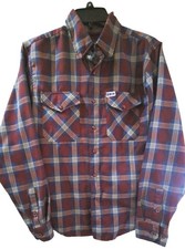 Dixxon Old Port Flannel Shirt Mens Size XS Red Blue Plaid Pearl Snap Western