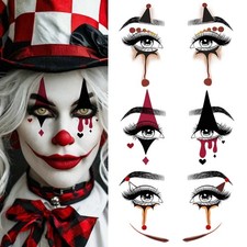 15 Pcs Horror Halloween Face Makeup Tattoos Stickers Clown Demon Spider Web