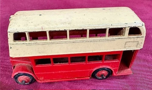 Vintage 1950's DINKY TOYS Meccano 29C Double Decker Bus 4" Long in Red / Cream