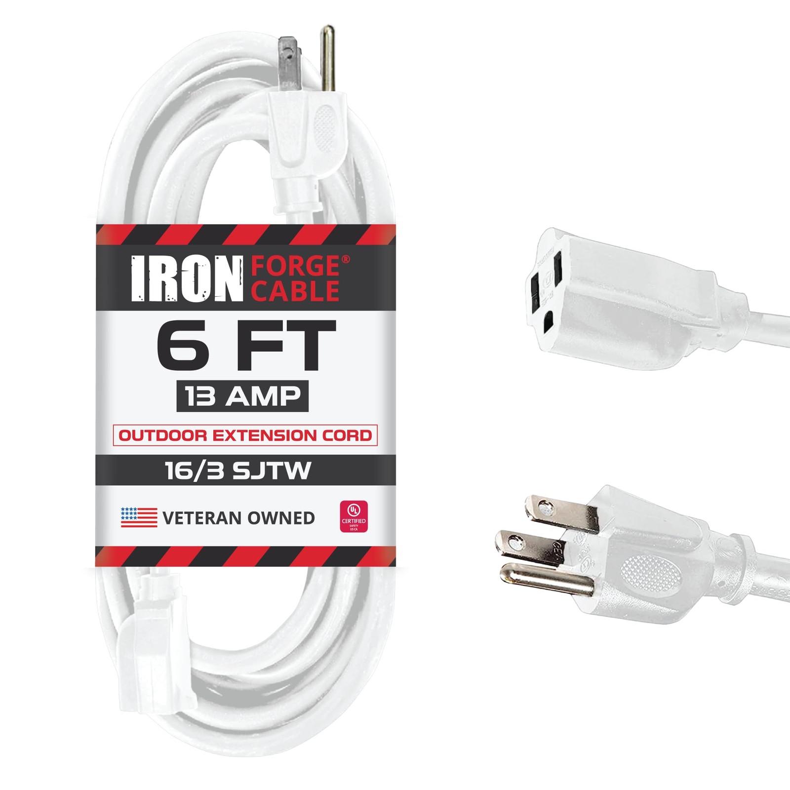 6 Ft White Extension Cord - 16/3 Durable Electrical Cable