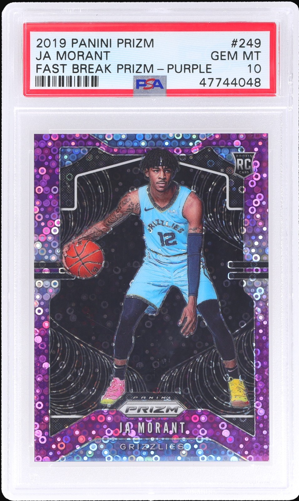 2019 Panini Prizm Ja Morant #249 PSA 10 RC Fast Break Purple Prizm 58/75 2019-20