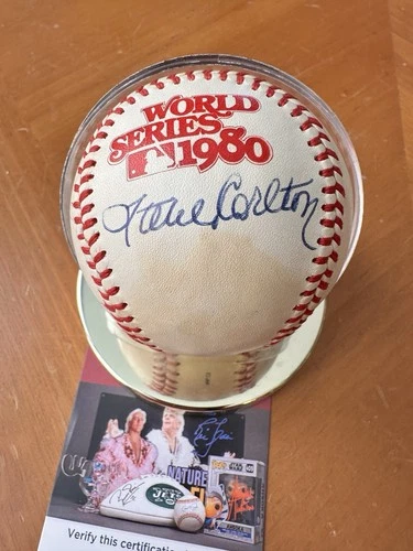 Steve Carlton Signed 1980 World Series Rawlings Bowie Kuhn MLB Baseball JSA COA