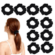 10 Pack Black Color Small Velvet Scrunchies for Thin Hair Women Elastic Hair