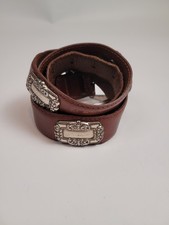 Fossil Brown Leather Belt Western Ornate Silver Concho Embellishments Size M