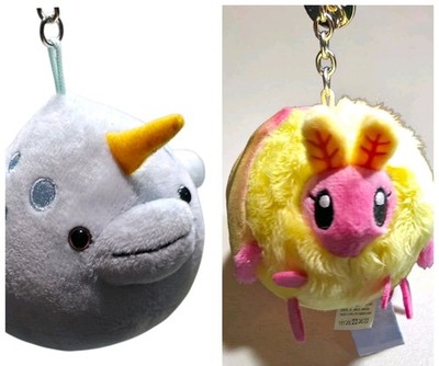 Lot of 2 Micro Squishable Plush Keychains - Rosy Maple Moth & Retired Narwhal