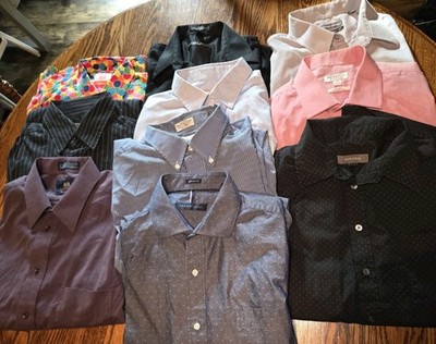 Large Lot Of 10 Dress Shirts Mens Multicolor Button-Up Tommy LL Bean Stafford 