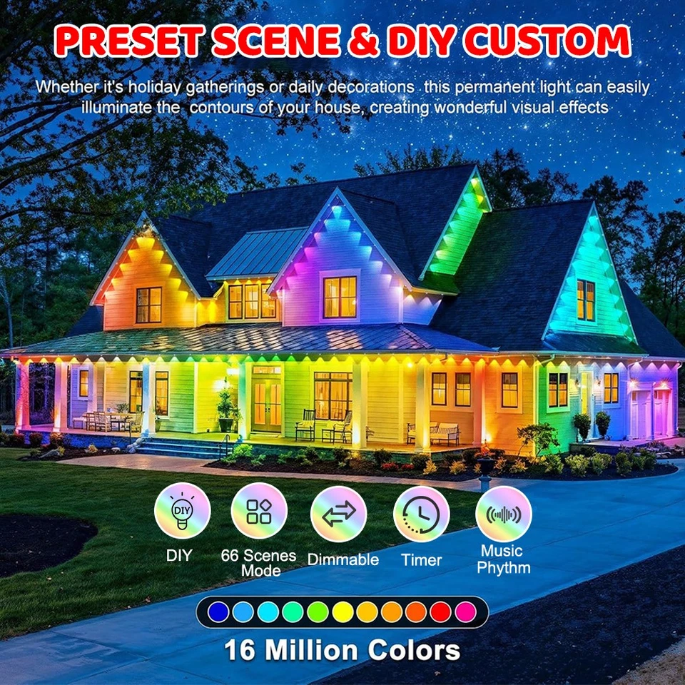 Permanent Outdoor Lights House Eaves Smart RGB LED Lamp for Halloween Christmas - Image 2 of 4