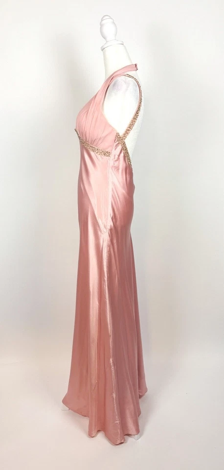 Vestido Y2K Adrianna Papell seda satinado corte sesgado Foto 3 de 4