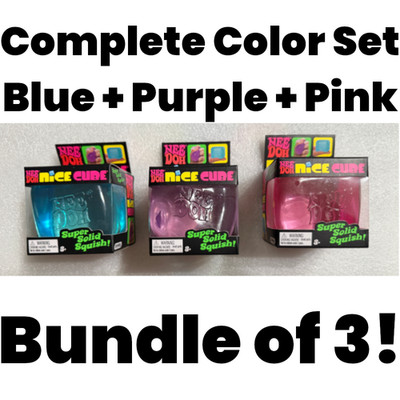 Needoh Nice Cube - Complete Color Set - Bundle of 3 - Blue + Purple + Pink