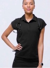 FIGS PRO Scrub Polo Top Technical Pique Ella Black Women  s Small NWT