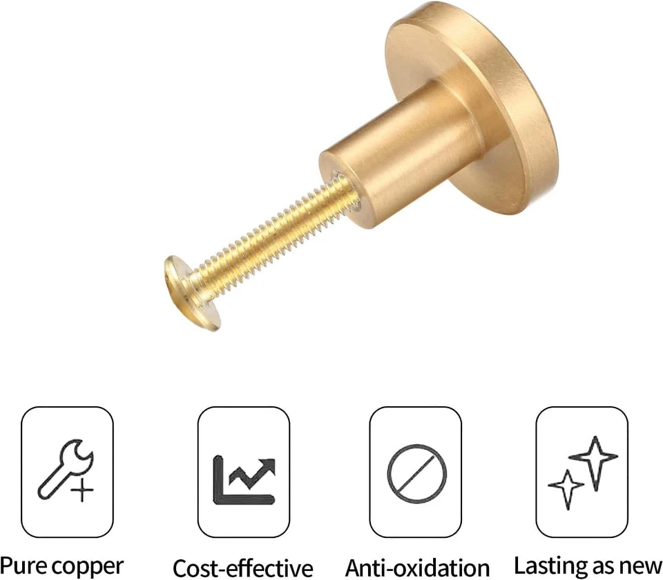 Gold Cabinet Knobs, 8 Pcs Brushed Brass round 20X25 Mm for Dresser Drawer, Close - Image 3 of 4
