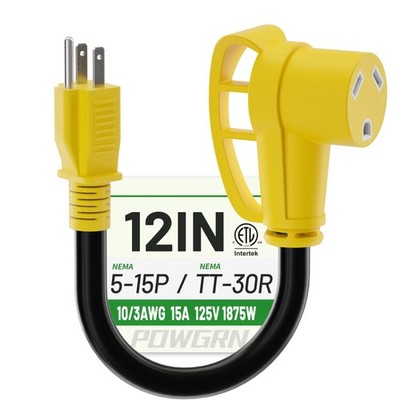 POWGRN RV 30 Amp to 110 Adapter 12 inch, Heavy Duty 10/3 Gauge RV Electrical ...