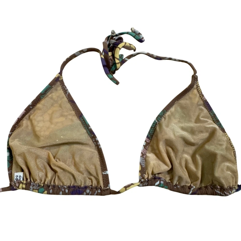 Missioni Swim 42/6 Floral Print Triangle String Bikini Swimsuit Multicolor Brown - Image 3 of 4