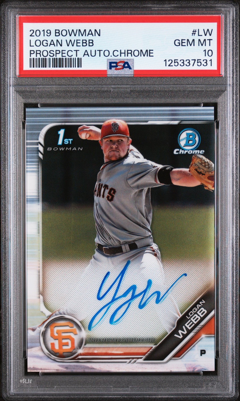 2019 BOWMAN PRSPCT AUTOS CHROME #LW LOGAN WEBB PSA 10 AUTO