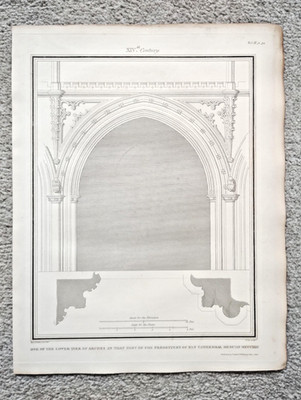 Ein Bogen im Presbyterium der Kathedrale von Ely - antiker Druck - 1808