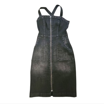 Level 99 Black Denim Overall Dress with Studded Details Size XS