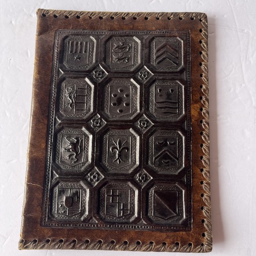Vintage Embossed Leather Book Bible Cover Medieval Coat Of Arms Made In Italy