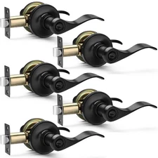 5 Pack Matte Black Door Handles Privacy Door Levers, Heavy Duty Bed and Bath ...