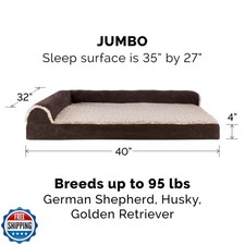 Furhaven Replacement Dog Bed Cover Two-Tone Faux Fur and Suede L Shaped Chais...