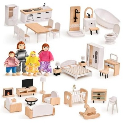Dollhouse Furniture Set, 36PCS Beech Wood and Plastic Miniature Doll White