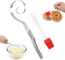 Seamless Dough Whisk, Stainless Steel Danish Dough Whisk + Silicone Basting Brus