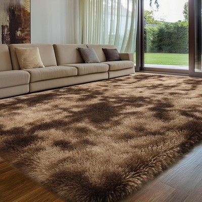 Flauschiger Moderner Teppich, Braun, 200 x 300 cm, Rutschfest, Waschbar