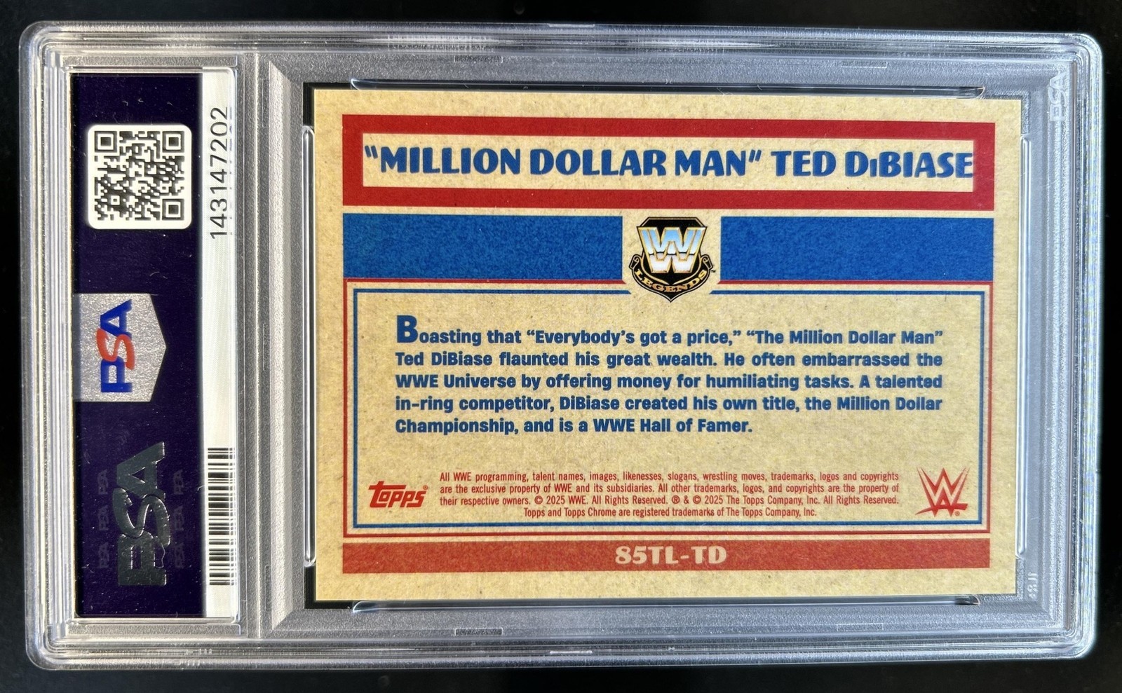2025 Topps Chrome WWE Ted DiBiase 1985 Legends Black Refractor #/10 PSA 10 view 2