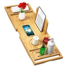Bathtub Tray Caddy - Bath Tray - Bath Tub Tray Caddy - Bamboo - Adjustable