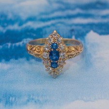 18ct Diamond and Sapphire Navette Ring - Edwardian - Size O