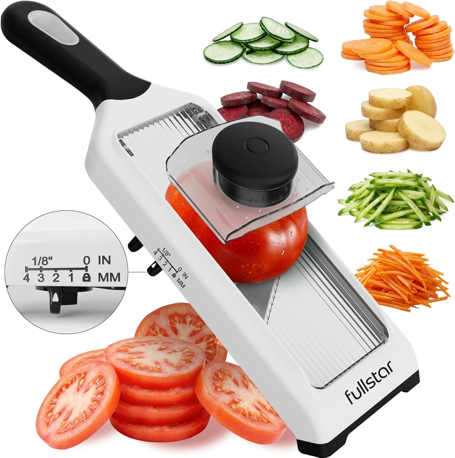 2-In-1 Handheld Mandoline Slicer for Kitchen - 4 Thickness Settings Vegetable Fo