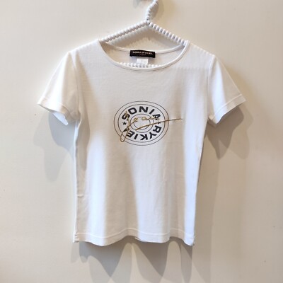 T-shirt Vintage Sonia Rykiel Femme - Blanc, Taille M/38, Broderie Dorée, Excellent état