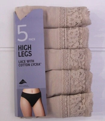 Ex M & S Ladies 5 Pack Cotton Lycra High Legs Briefs Knickers Underwear 6 to 24 - Image 1 of 4