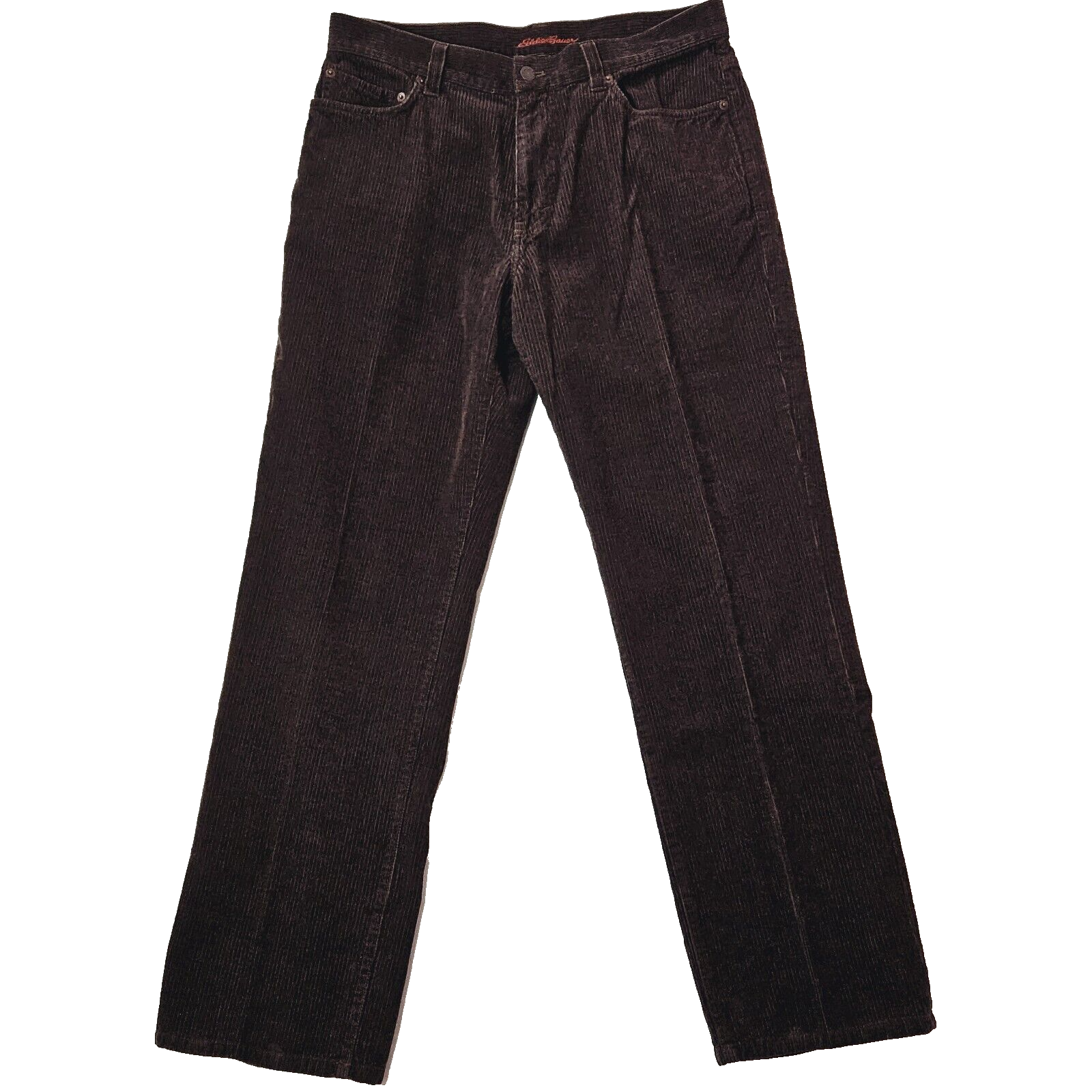 Eddie Bauer mens straight fit corduroy pants brown black stripe size 34x32