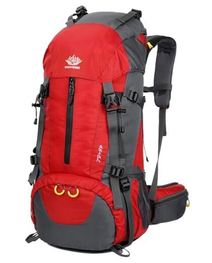 (45+5) Waterproof Hiking Backpack - Outdoor Sport Daypack with Rain 50L Red