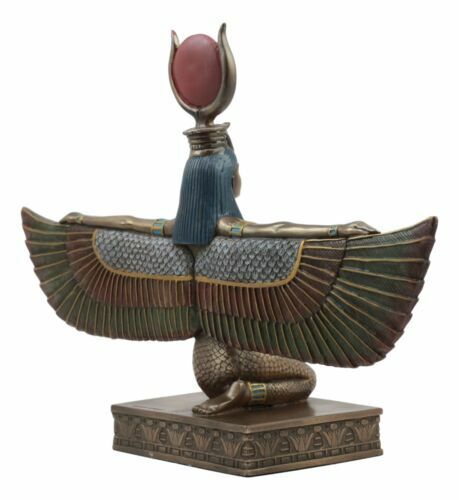Egyptian Goddess Of Motherhood And Magic Isis Ra Kneeling With Open Wings Statue - Picture 6 of 7