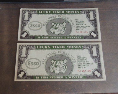 2 ESSO (now EXXON) Lucky Tiger Money Put A Tiger in Your Tank Consecutive Number