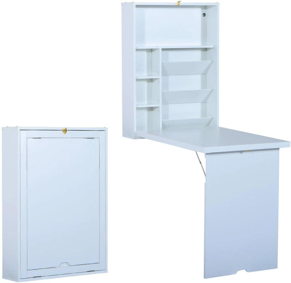 Homcom compact fold out wall 2024 mounted convertible desk with storage