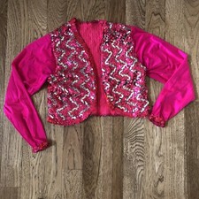 Neon Pink Women's Vest Costume Dance with Silver Pink Sequins