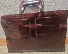 Vintage Eel Skin Semi-Briefcase Document Work Tote Burgundy Slender Bag Zip
